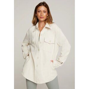 Good American Oversize Women's Shacket Cotton Fleece Jacket Size 3/4 Cream